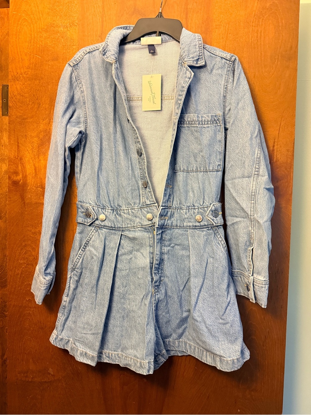 Light Blue Denim Long Sleeve Romper - Women's